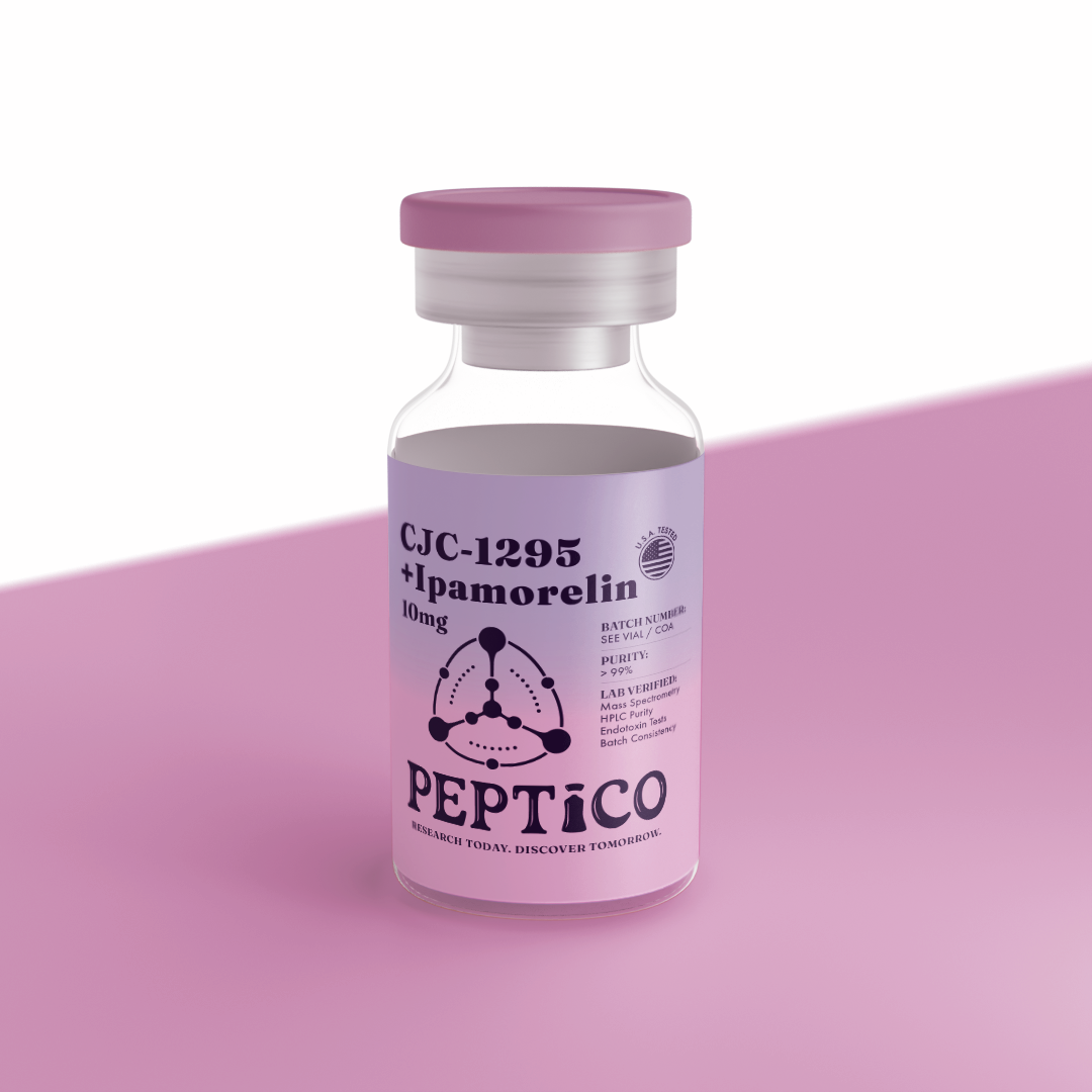 CJC-1295 + Ipamorelin 10mg research blend by Peptico – COA-documented, third-party tested, verified purity