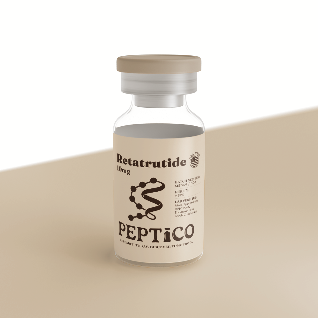 Retatrutide 10mg research peptide by Peptico – COA-documented, third-party tested, verified purity