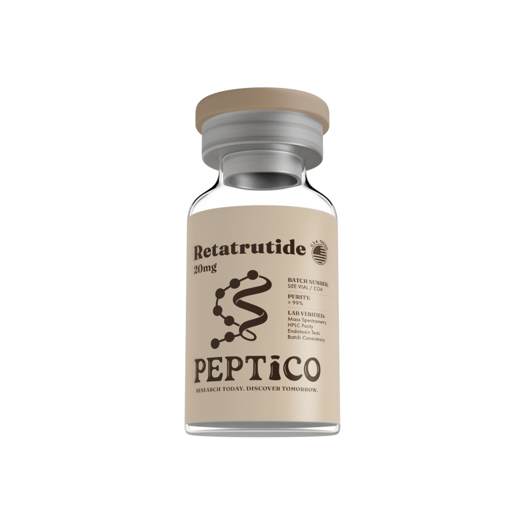 Retatrutide 20mg peptide from Peptico – research-grade, batch-tested, documented certificate of analysis