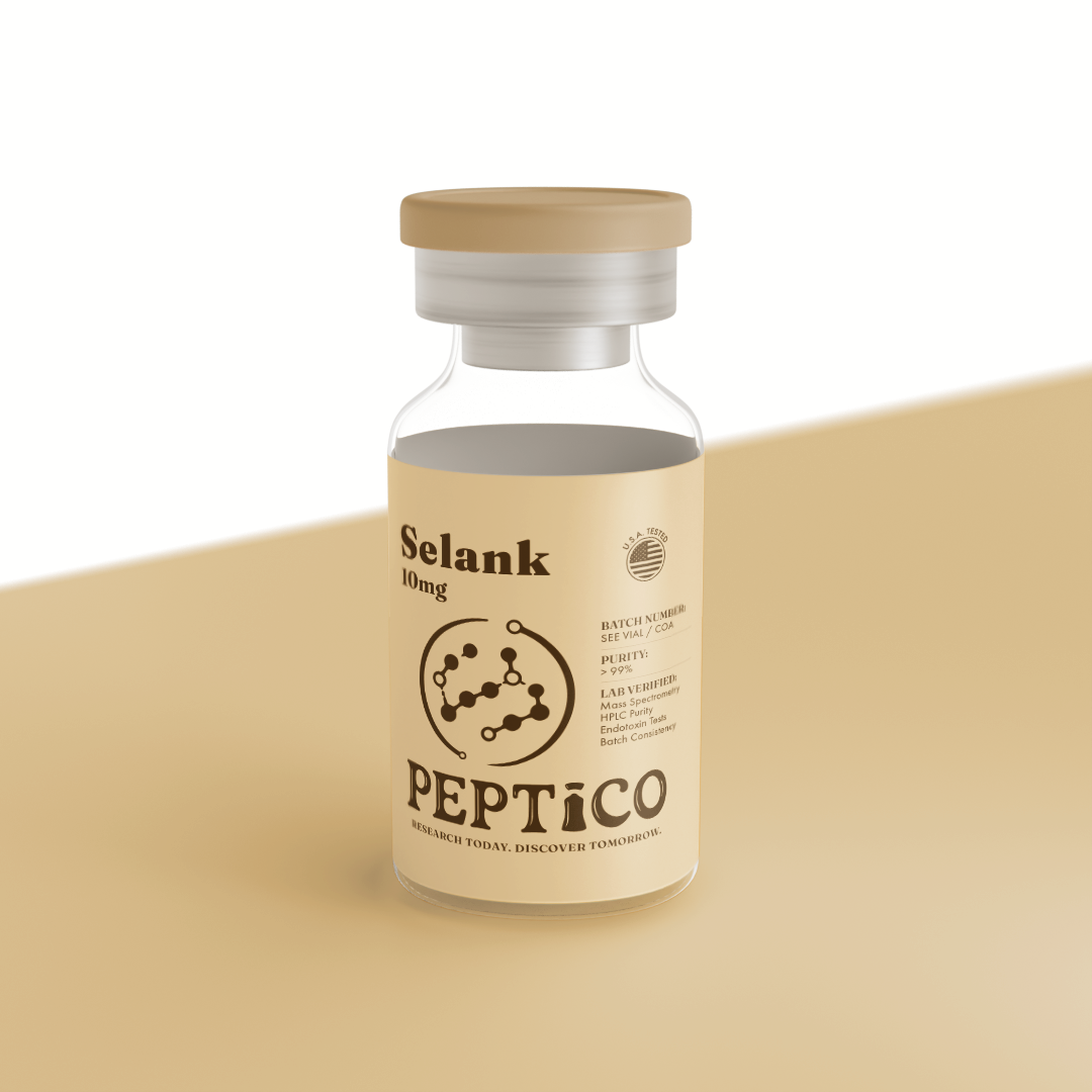 Selank 10mg research peptide by Peptico – COA-documented, third-party tested, verified purity