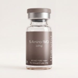 5-Amino-1MQ 20 mg research-grade peptide vial — third-party tested, batch-tested with an ISO/IEC 17025 COA, verified purity