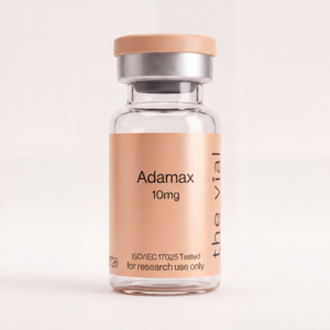 adamax 10 mg research-grade peptide vial — third-party tested, batch-tested with an ISO/IEC 17025 COA, verified purity
