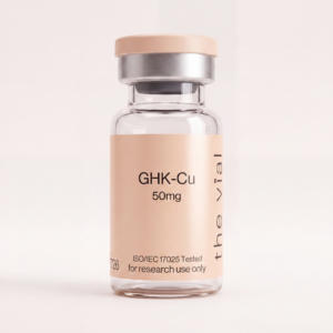 GHK-Cu 50 mg research-grade peptide vial — third-party tested, batch-tested with an ISO/IEC 17025 COA, verified purity