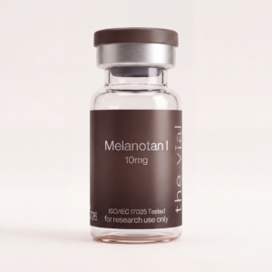 Melanotan I 10 mg research-grade peptide vial — third-party tested, batch-tested with an ISO/IEC 17025 COA, verified purity