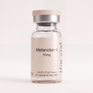 Melanotan II 10 mg research-grade peptide vial — third-party tested, batch-tested with an ISO/IEC 17025 COA, verified purity