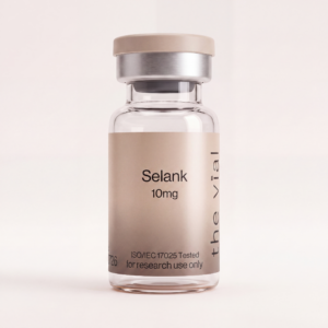 Selank 10 mg research-grade peptide vial — third-party tested, batch-tested with an ISO/IEC 17025 COA, verified purity