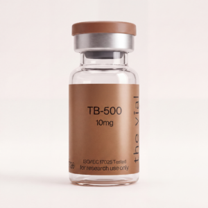 TB-500 10 mg research-grade peptide vial — third-party tested, batch-tested with an ISO/IEC 17025 COA, verified purity