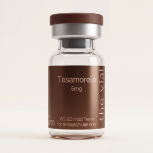 Tesamorelin 5 mg research-grade peptide vial — third-party tested, batch-tested with an ISO/IEC 17025 COA, verified purity